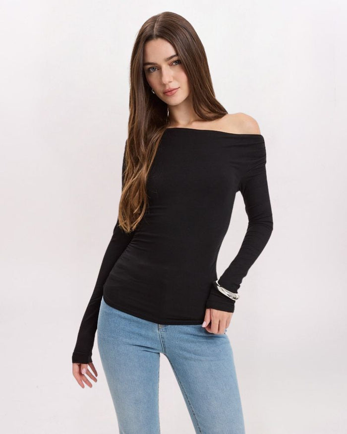 LS OFF SHOULDER TOP, BLACK
