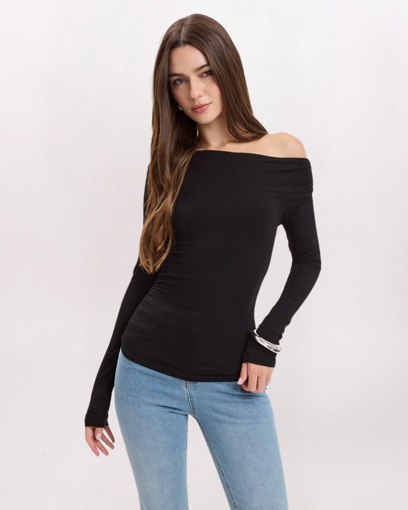 LS OFF SHOULDER TOP, BLACK