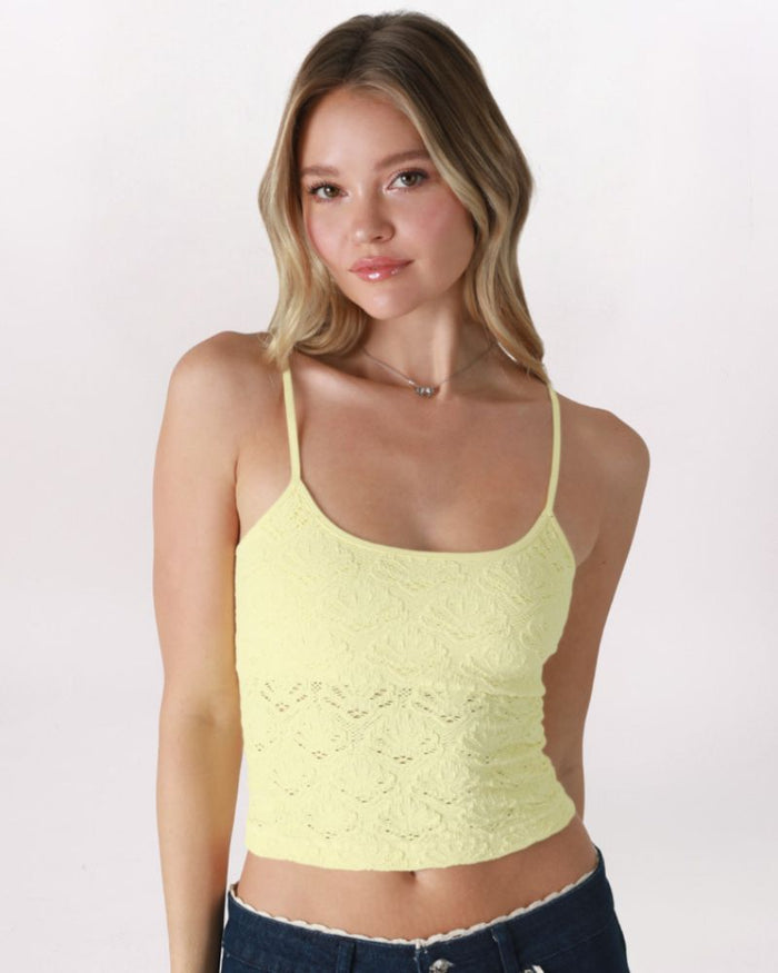 SHEER FLORAL LACE CAMI - BANANA