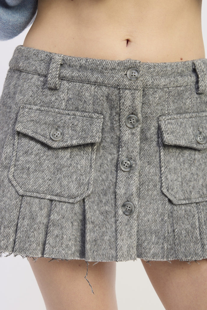 PLEATED POCKET DETAIL WOOL SKIRT