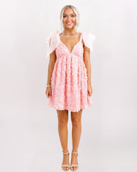 SL TIE STRAPS 3D PETAL BABYDOLL DRESS, PEACH PINK