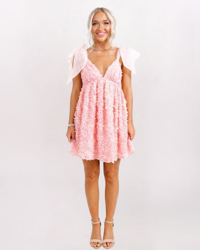 SL TIE STRAPS 3D PETAL BABYDOLL DRESS, PEACH PINK
