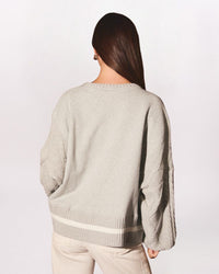 CABLE KNIT SLEEVE SWEATSHIRT, H GREY