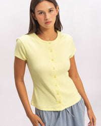 RIBBED CARDIGAN TOP, PALE YELLOW
