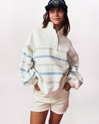 STRIPED QUARTER SNAP SWEATSHIRT, WHITE/BLUE