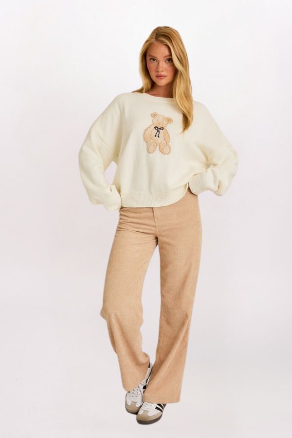 LONG SLEEVE TEDDY INTARSIA SWEATER