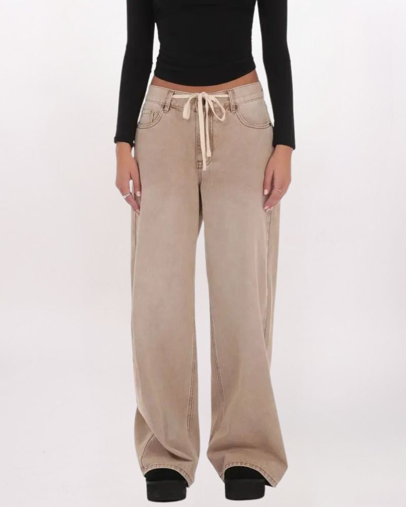 DRAWSTRING WIDE LEG JEANS