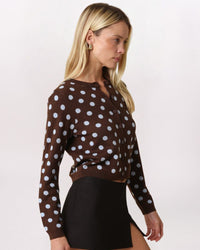 POLKA DOT CARDIGAN, COFFEE BLUE