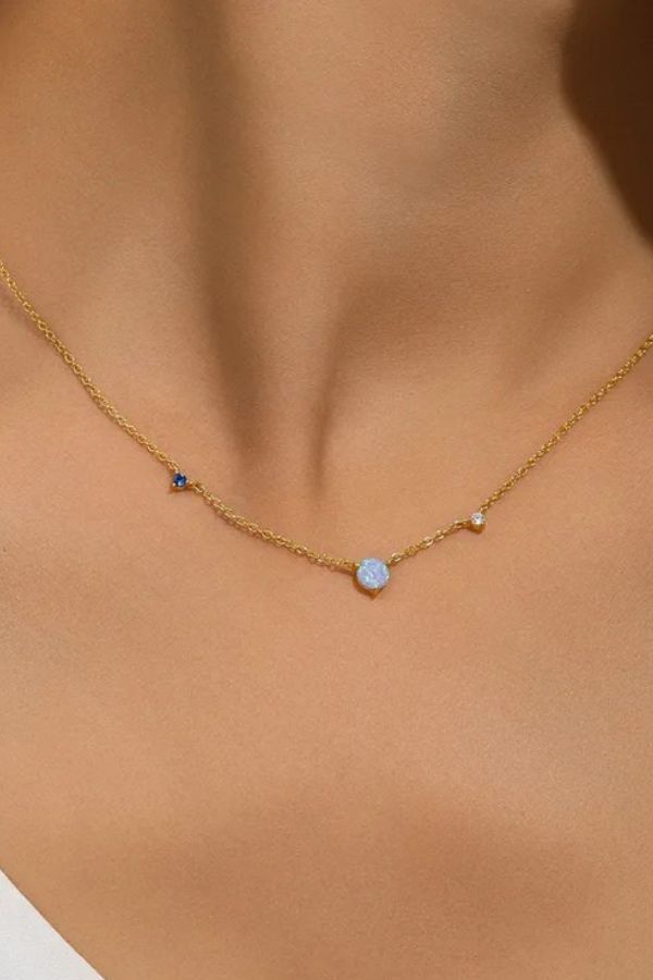 OPAL, CZ & LAB SAPPHIRE NECKLACE