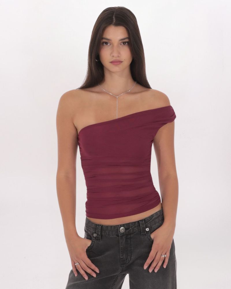 SHEER ONE SHOULDER TOP