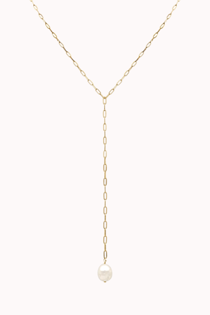 PAPERCLIP CHAIN & PEARL LARIAT NECKLACE