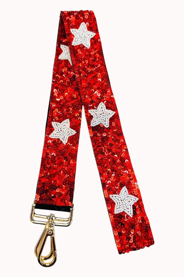 SEQUIN STAR BAG STRAP - RED & WHITE