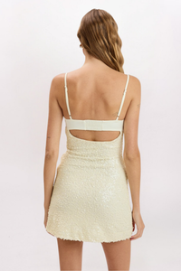 SATIN BUSTIER SEQUIN DRESS, LEMON BTTR