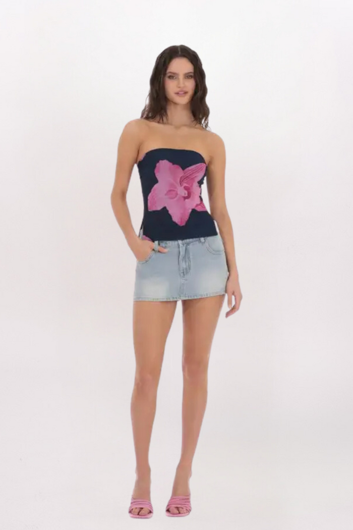 FLORAL MESH SLIT DETAIL TUBE TOP