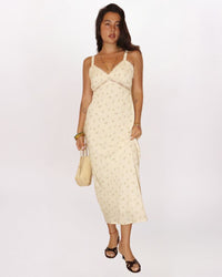 SL DITSY FLRL LACE INSET MAXI DRESS, LEMON