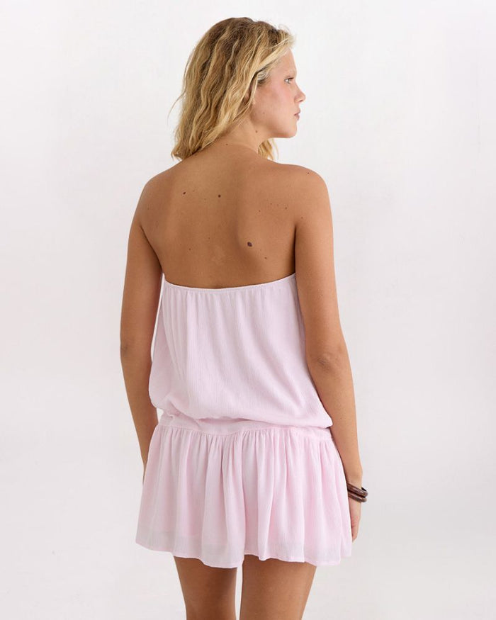 CINCH WAIST FLOUNCE DRESS, LT PINK