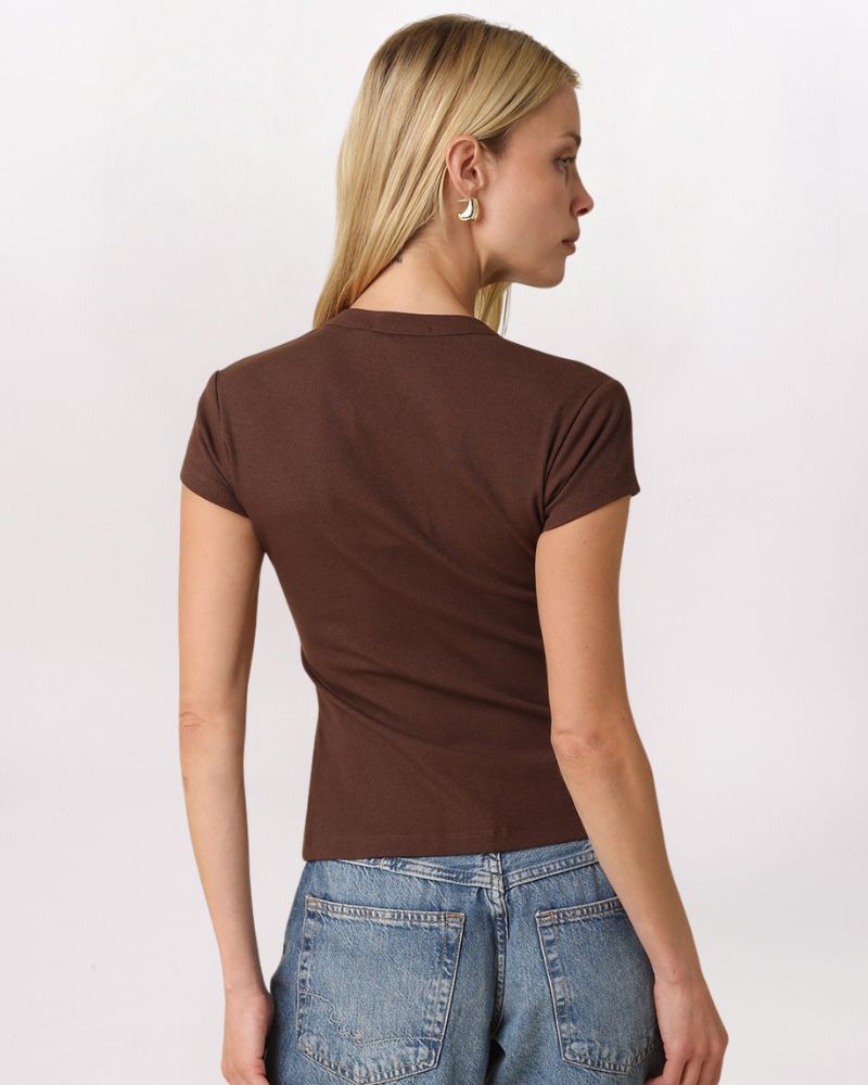 FITTED CARDIGAN TOP, BROWN