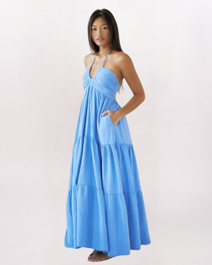 HALTER MAXI DRESS, AZURE