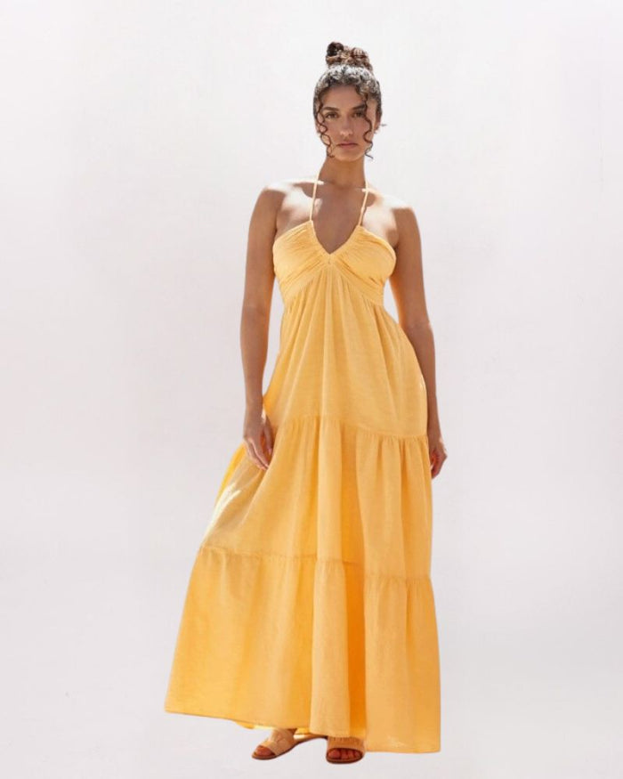 HALTER MAXI DRESS, TANGERINE