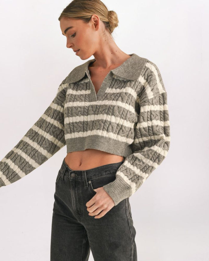 STRIPED JOHNNY COLLAR SWTR