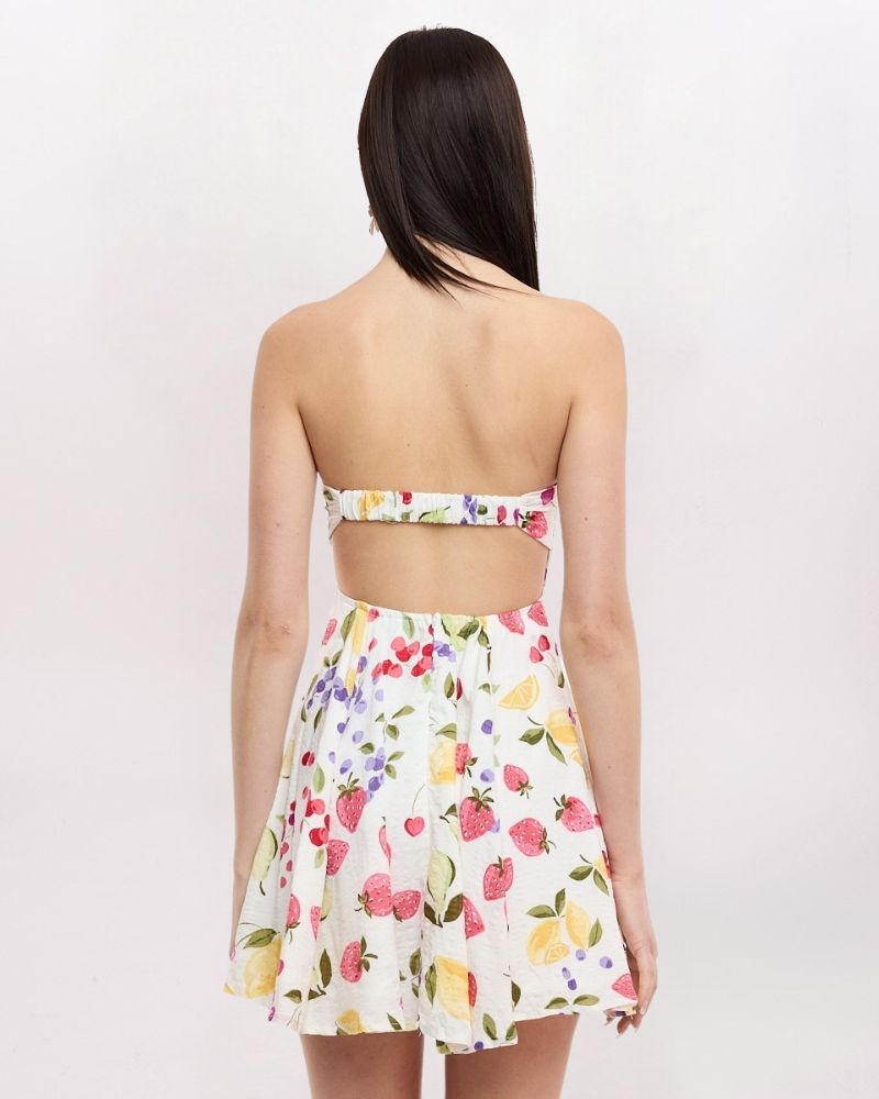 KNOT FRONT OPEN BACK DRESS, FRUIT COCKTAIL