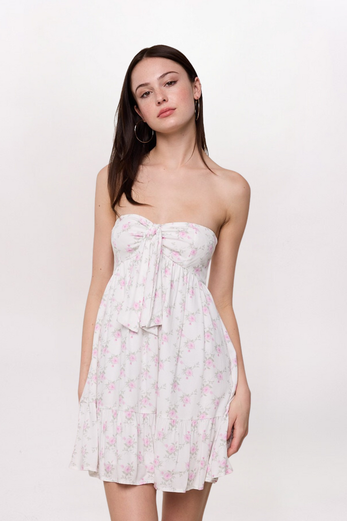 STRAPLESS ROSES BOW DRESS