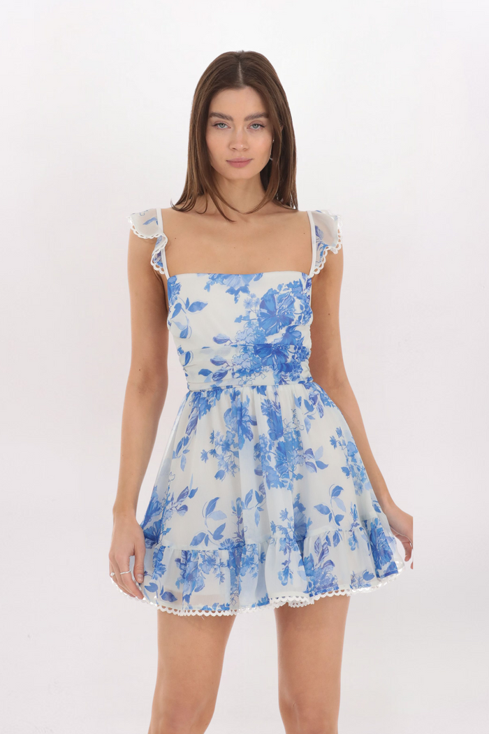 TOILE FLORAL FLARE DRESS