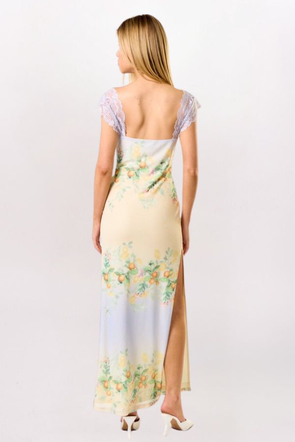 LACE CITRUS FLORAL MAXI DRESS