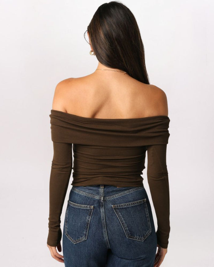 OFF SHOULDER FOLDOVER SWEATER