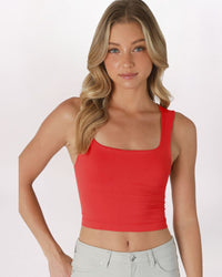 SQUARE NECK CLEAN CROP, POPPY RED