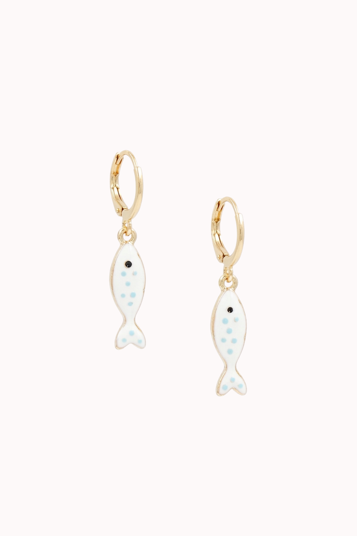 ENAMEL FISH DROP EARRING - WHITE/GOLD