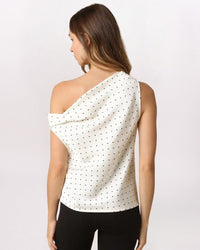 OFF SHOULDER POLKA DOT TOP, ECRU/BLK