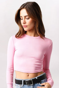 RIBBED FITTED TOP, BUBBLEGUM