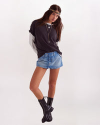 GALIVANTING DENIM SKORT, OASIS BLUE