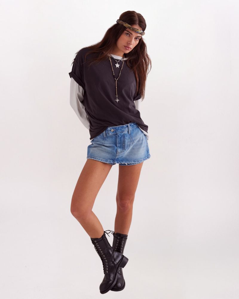 GALIVANTING DENIM SKORT, OASIS BLUE