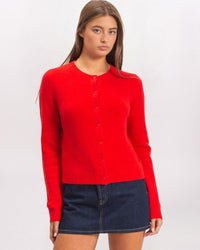 SIMPLE CREW CARDIGAN, RED