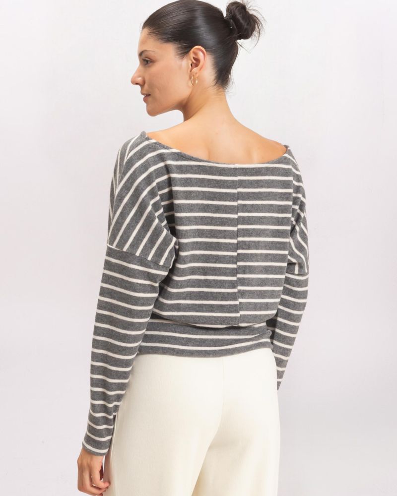 BANDED WAIST SLOUCHY STRIPE TOP, GRAY