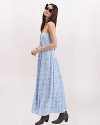 STRAPLESS FLORAL TIE BACK MAXI DRESS, MINDA BLUE