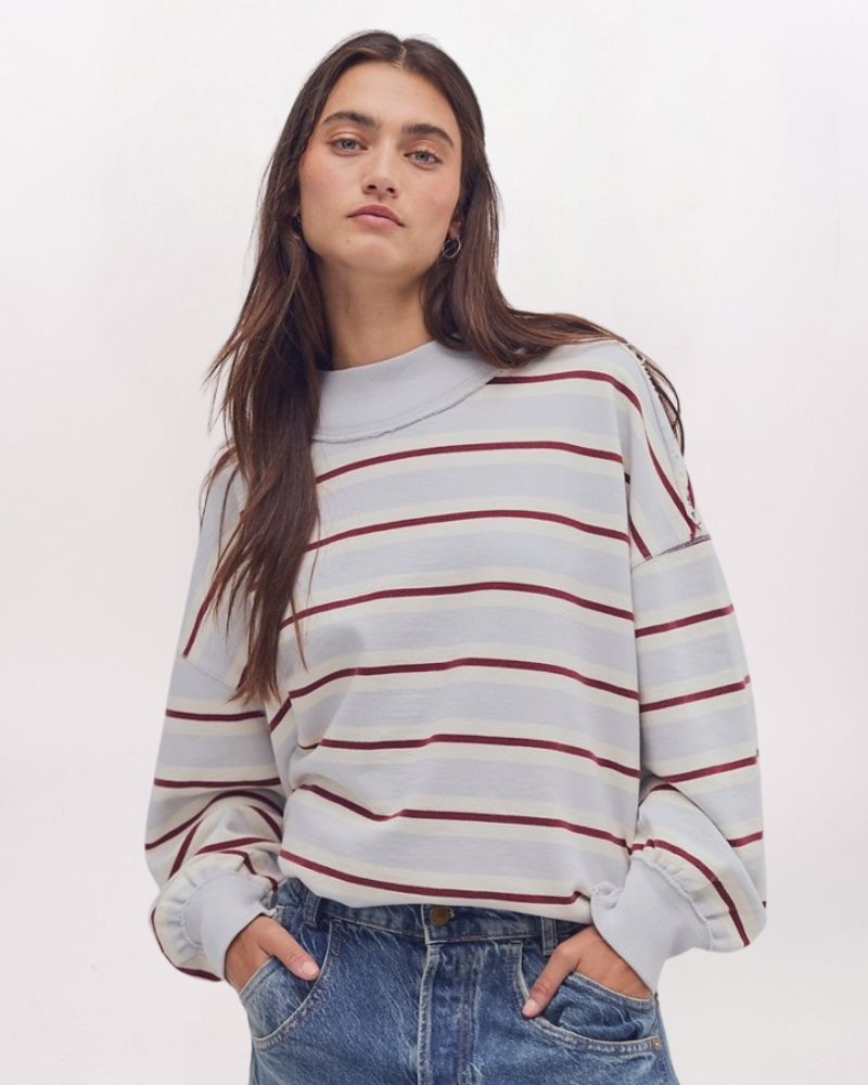 PALM SPRINGS STRIPED SWEATSHIRT, WASHED BLUE