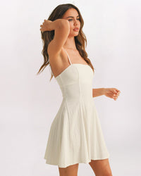 STRETCH LINEN MINI DRESS - OFF WHITE