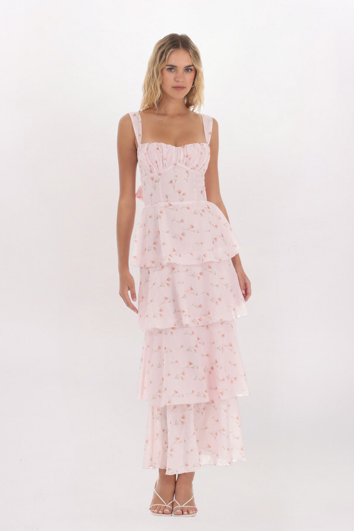 SOFT FLORAL TIERED MAXI DRESS
