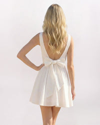 SQUARE NECK TIE BACK FLARE DRESS, WHITE