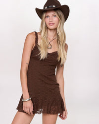 RUFFLE HEM LACE MINI DRESS
