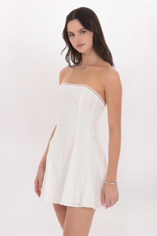 EYELET STRAPLESS DRESS