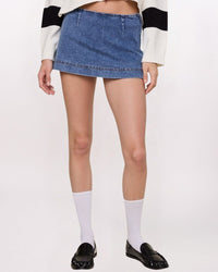 SIDE ZIP MICRO MINI SKORT, DENIM