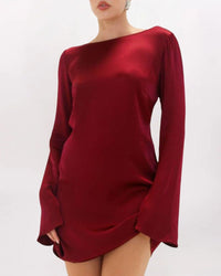 LS SWEET TALKER MINI DRESS, MERLOT