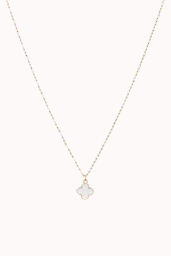 ENAMEL CLOVER NECKLACE - WHITE