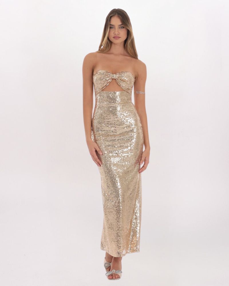 SEQUIN BOW CUTOUT MAXI