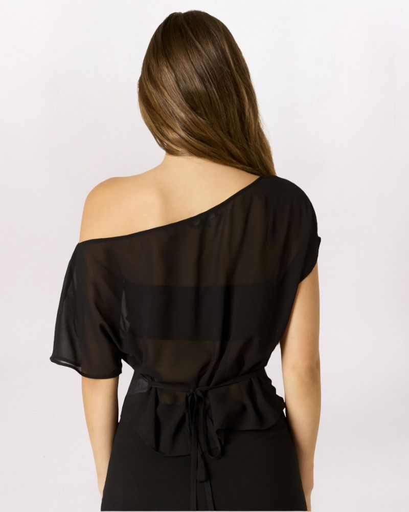 SHEER OFF SHOULDER TOP, BLACK