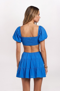 PUFF SLEEVE SIDE CUTOUT DRESS - MY OCEAN
